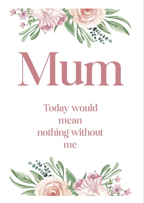 Mothers Day - Mum Today Would Mean Nothing Without Me